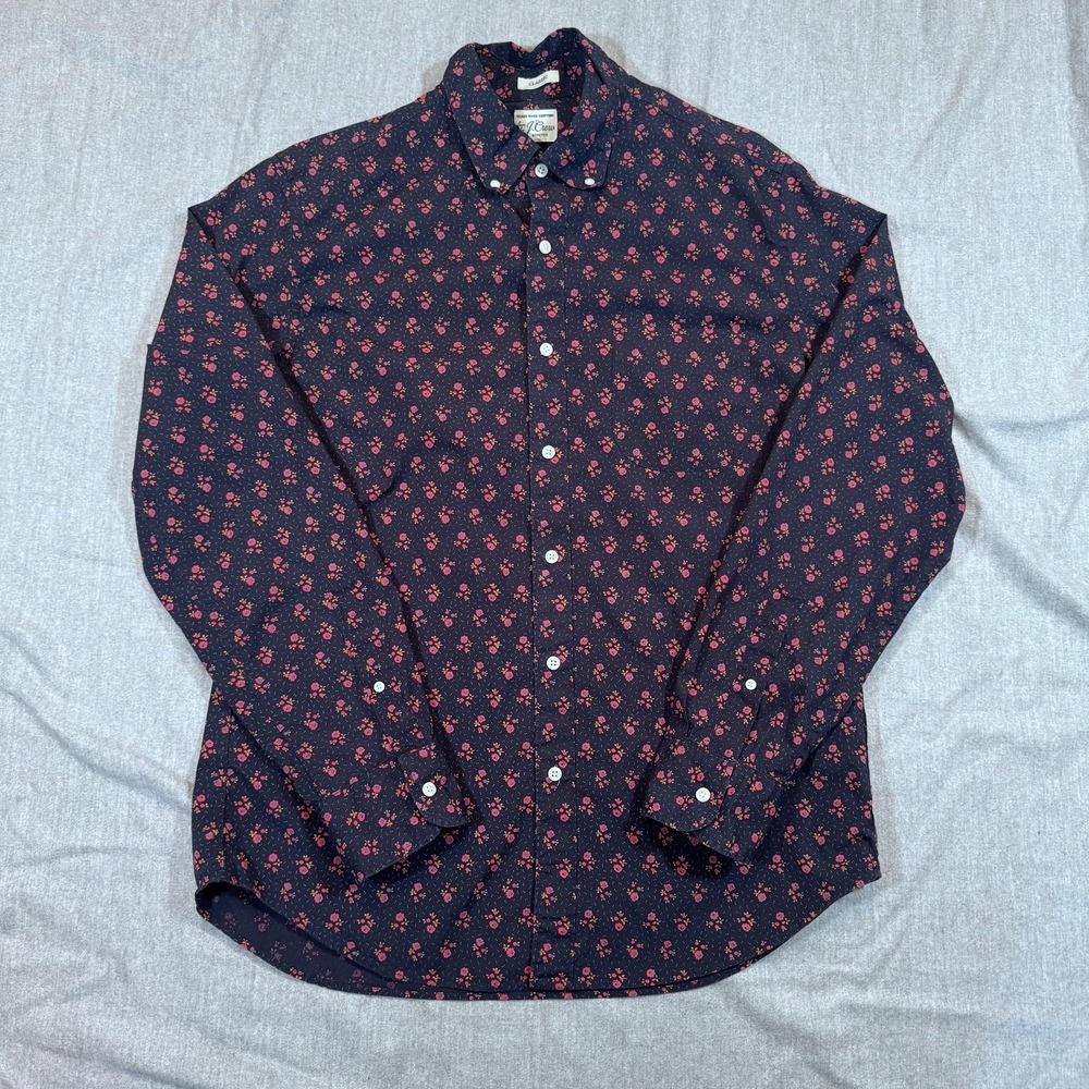 J Crew Shirt Mens Medium‎ Navy Stretch Classic Floral Button Up Long Sleeve